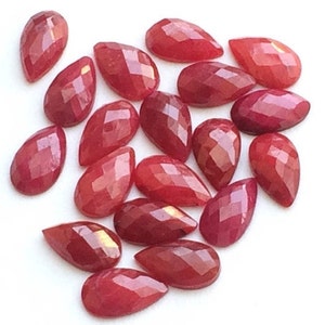 13x8mm Red Corundum Cabochons, Red Corundum Pear Rose Cut, Loose Red Corundum Both Side Faceted Cabochons For Jewelry (5Pcs To 10Pcs Option)