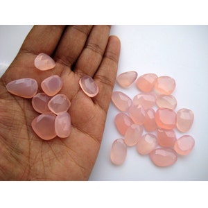 14-17mm Rose Quartz Chalcedony Rose Cut Cabochon, Light Pink Chalcedony Faceted Cabochons For Jewelry (5Pcs To 10Pcs Options)