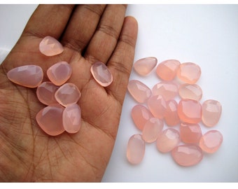 14-17mm Rose Quartz Chalcedony Rose Cut Cabochon, Light Pink Chalcedony Faceted Cabochons For Jewelry (5Pcs To 10Pcs Options)