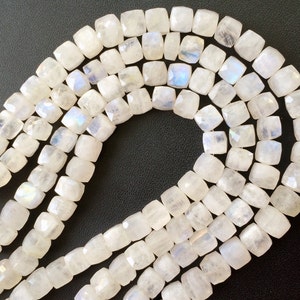 7-8mm Rainbow Moonstone Faceted Box Beads, Moonstone Faceted Cubes Beads, Rainbow Moonstone Cubes For Jewelry (4IN To 8IN Options) - KS16