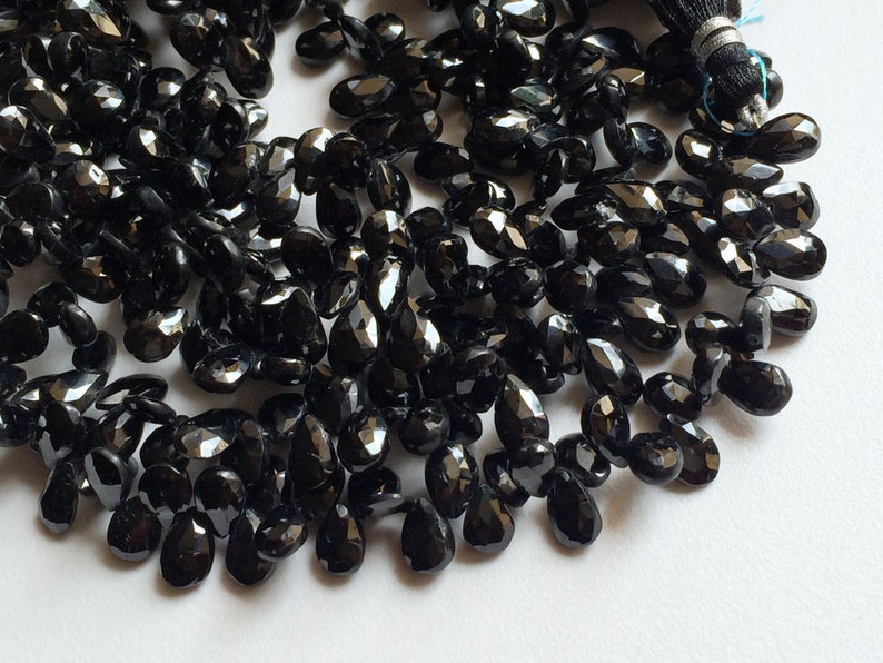 Black Beads Black Spinel Faceted Pear Beads 5 Inch Strand 10x7mm Spinel Necklace Black Spinel 36 Pieces Gemstone Briolettes