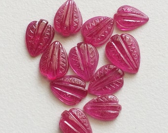 11x9mm To 13x10mm Ruby Carving Pear, Glass Filled Ruby Hand Carved, 2 Pieces Precious Loose Ruby Pink Gems, Carved Ruby For Jewelry - PG380