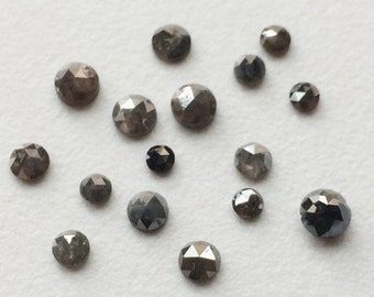 Dark Grey Diamonds, 1.5-2mm NATURAL Diamonds, Round Rose Cut Flat Back Cabochon Faceted Grey Diamond For Jewelry, (2Pcs To 10Pcs)-VICPA5051