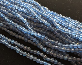 4mm Blue Chalcedony Faceted Coin Beads, 13 Inches Chalcedony Round Coin Beads