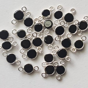 Black Onyx Round Charm Connectors Natural Onyx Plain Round 925 Silver Bezel Connectors 13mm Double Loop Finding (5Pcs To 10Pcs) - PSG293