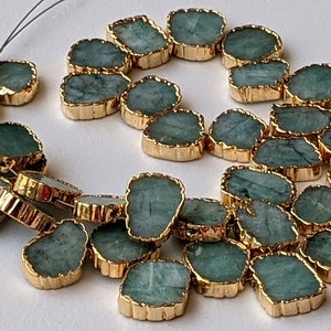 12-13mm Emerald Slice Beads, Electroplated Light Emerald Beads, Emerald For Necklace, Natural Emerald Slices (5Pcs To 1OPcs Option) - PDG307