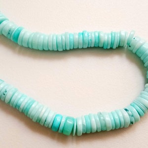 7-9.5mm Blue Opal Beads, Natural Blue Opal Plain Smooth Tyre Beads, Blue Opal Spacer, Blue Opal For Necklace (8IN To 16IN Options) - PNG7