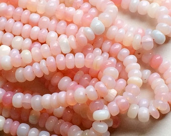 7.5mm -8mm Pink Opal Beads, Peruvian Pink Opal Beads, Opal Rondelles, Original Natural Pink Opal, 8 Inch Strand, 41 Pieces Approx