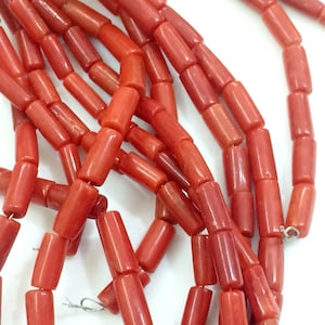 8-11mm Italian Coral Beads, Natural Italian Coral, Original Coral Plain Rectangle Tube, Coral For Jewelry (6Pcs To 12Pcs Options) - PGPA96