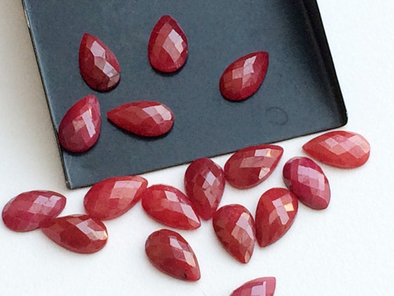 13x8mm Red Corundum Cabochons, Red Corundum Pear Rose Cut, Loose Red Corundum Flat Back Cabochons For Jewelry 10Pcs To 20Pcs Options image 2