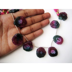 22-25mm Approx Solar Quartz Beads, Green & Pink Colored Slices, Solar Quartz For Jewelry, Huge Solar Quartz,8 Inch Strand, 6 Pieces - SQ1