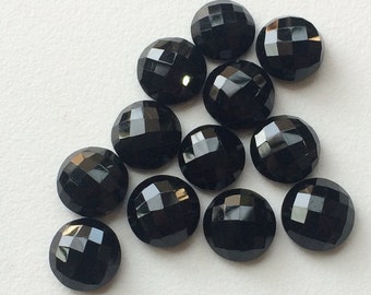 14mm Black Onyx Round Flat Back Cabochon, Black Onyx Rose Cut Gemstones, Black Onyx Flat Cabochons For Jewelry (5Pcs To 50Pcs Options)