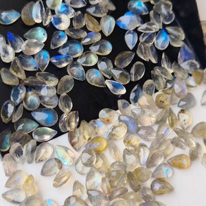 6x4mm-7x5mm Labradorite Pear Cut, RARE Labradorite Cut Stone Pear Shape Faceted Loose Both Side For Jewelry (10Pcs To 20Pcs Options) - ASG36