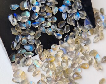 天然ラブラドライトファセット宝石5個セット 4 x 6 mm 5 x 7 mm 6 x 8