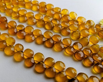 8mm Yellow Chalcedony Faceted Heart Beads, Yellow Chalcedony Heart Briolettes For Jewelry,  Yellow Heart Beads  (3.5IN To 7IN Options)