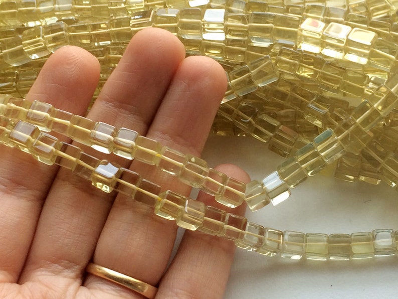 Lemon Quartz Necklace Lemon Quartz Plain Box Beads Lemon Quartz Cubes 5.5mm Lemon Quartz Beads 16 Inch Strand 65 Pcs