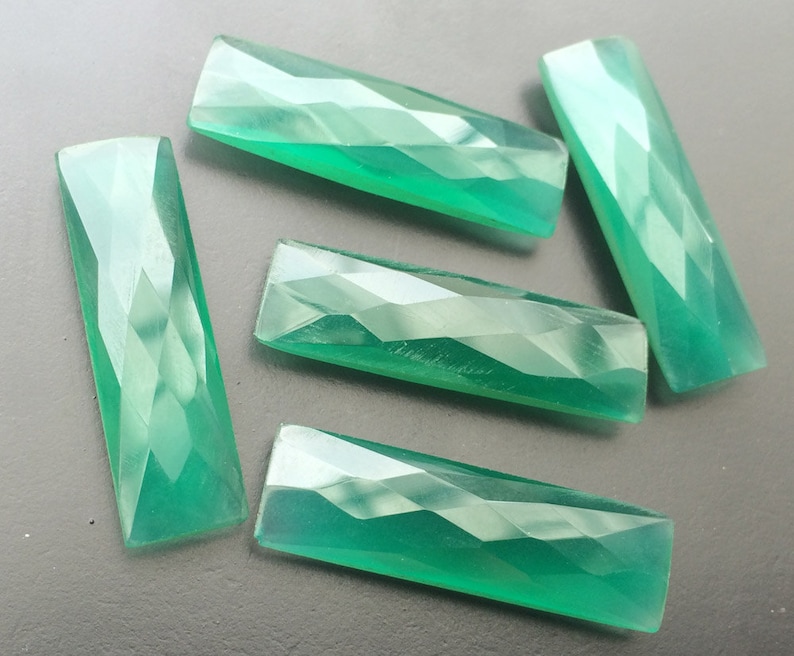 Green Quartz Rectangle For Jewelry 3 Pieces Loose Crystal Stones 18.5x28mm Approx Green Crystal Quartz Double Side Faceted