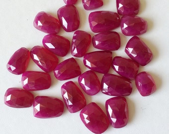 12-17mm Ruby Pink Chalcedony Rose Cut Flat Back Cabochons, Ruby Pink Cabochons Faceted Cabochons For Jewelry (5Pcs To 10Pcs Options)