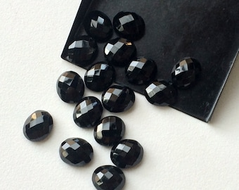 15x12mm Black Onyx Oval Rose Cut Flat Back Cabochon, Black Onyx RoseCut Gemstones, Onyx Flat Cabochons For Jewelry (5Pcs To 10Pcs) - PNT61