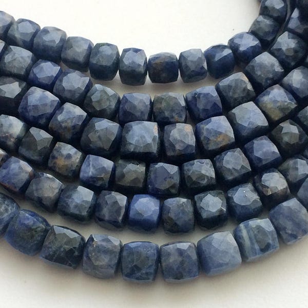 6.5-8mm Sodalite Faceted Cube Beads, Natural Sodalite Faceted Box Beads, Blue Sodalite Beads For Necklace (4IN To 8IN Options) - GSA76