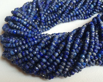 Perles de rondelles à facettes Lapis Lazuli de 3 à 3,5 mm, petites perles de Lapis Lazuli bleu, Lapis Lazuli de 13 pouces pour collier (options 1 brin à 5 brins)