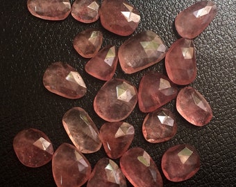 9-12mm Strawberry Quartz Rose Cut Cabochons, Natural Strawberry Quartz Rose Cut Flat Back Cabochons For Jewelry (5pcs To 10 Pcs Options)