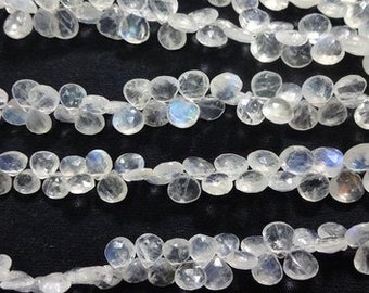 7mm Rainbow Moonstone Faceted Heart Beads, Rainbow Moonstone Beads, Rainbow Moonstone Heart For Jewelry (4IN To 8IN Options)