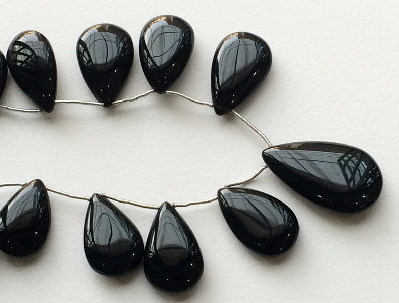 Black Onyx Gemstone Black Onyx Smooth Drop Briolettes 8 Inch Full Strand 13 Pieces AAAgems 34x20mm To 19x13mm Black Onyx Beads