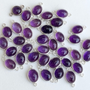 15-16 mm ametistbezel-koppling, ametist 925 silverkoppling, oval platt baksida slät ametistbezel, silverfynd (5 till 10 st. alternativ)