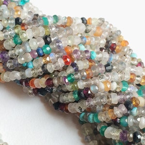 4mm Multi Gemstone Faceted Rondelle Beads, Multi Gemstone Faceted Beads, 13 Inch Multi Gemstone Strand For Jewelry 1ST To 5ST Options image 3