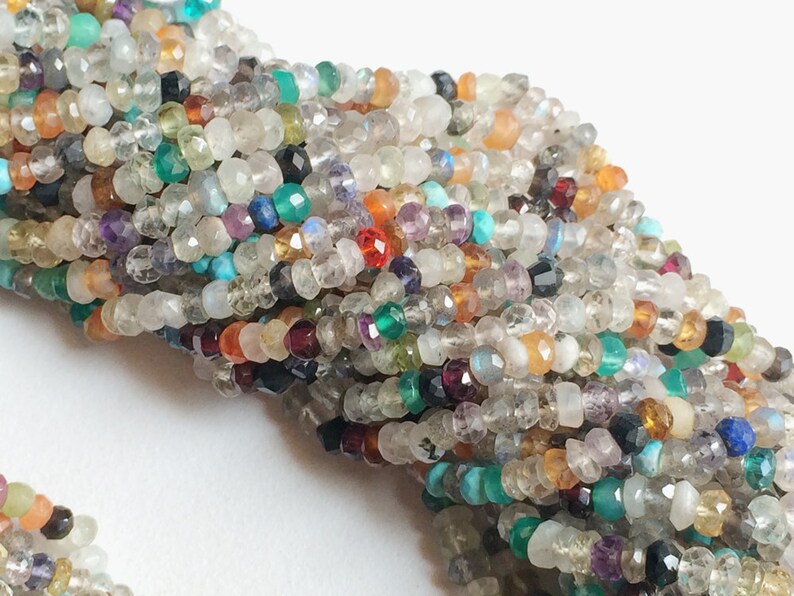 4mm Multi Gemstone Faceted Rondelle Beads, Multi Gemstone Faceted Beads, 13 Inch Multi Gemstone Strand For Jewelry 1ST To 5ST Options image 3