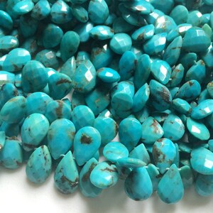 8x11mm - 9x12mm Arizona Turquoise Faceted Pear Beads, Natural Turquoise Briolettes, Turquoise For Jewelry (10Pcs To 40Pcs Options) - AGA68