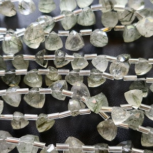 7-9mm Green Rutile Quartz Trillion, Natural Green Rutiliated Quartz Faceted Trillion Beads, Rutile For Jewelry (4IN To 8IN Options) - DGA104