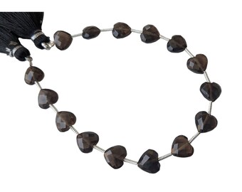 8mmスモーキークォーツハートビーズ、7インチ、15個スモーキークォーツ