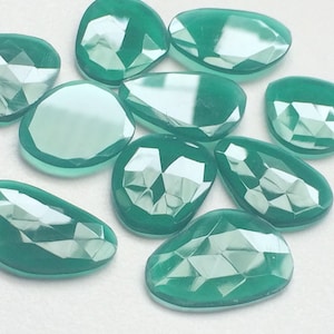 23mm To 29mm Green Chalcedony Rose Cut Slices, Huge Green Chalcedony Flat Cabochons, Green Rose Cut Gemstones For Jewelry , 5 Pieces