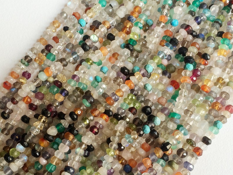 4mm Multi Gemstone Faceted Rondelle Beads, Multi Gemstone Faceted Beads, 13 Inch Multi Gemstone Strand For Jewelry 1ST To 5ST Options image 2