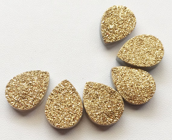 9x14mm Gold Titanium Druzy Pear, Gold Druzy Matched Pairs, Gold Druzy For Jewelry, Pear Druzy For Earrings (4Pcs To 50Pcs Options)