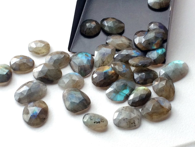 15-19mm Labradorite Rose Cut Cabochons, Labradorite Faceted Flat Back Cabochons For Jewelry, Labradorite Gemstones 5Pcs To 20Pcs Options image 2