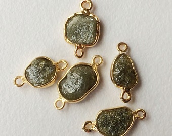 7-8 mm grijsgroene ruwe diamant dubbele lusconnectoren, 925 zilver goud gepolijste connectoren, ruwe diamantconnectoren voor sieraden - VICP227