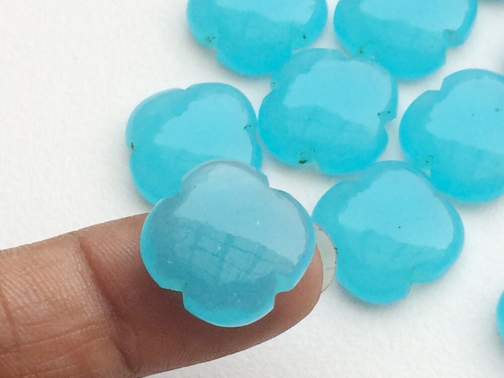 15mm Blue Chalcedony Fancy Floral Cabochons, 6 Pieces Blue