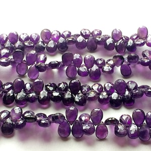 7x10mm Purple Amethyst Faceted Pear Beads, Natural Purple Amethyst Faceted Pear Briolettes, Amethyst For Jewelry  (4IN To 8IN Options)