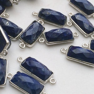 7x18.5mm Lapis Lazuli Double Loop Connectors, 925 Silver Connectors, Rectangle Faceted Connector For Jewelry 5 Pieces To 10 Pieces Options image 4