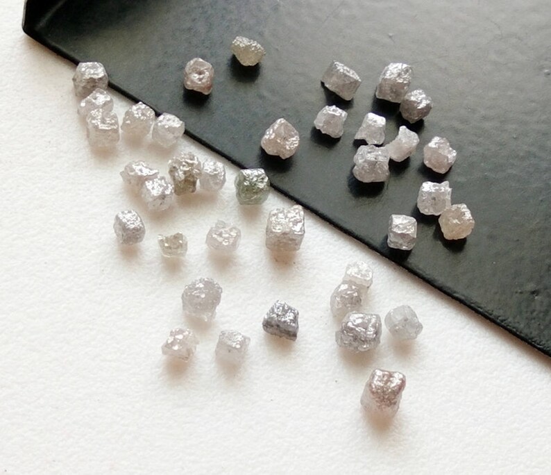 2-3mm Drilled Natural Pure White Diamonds Raw Uncut Diamonds WHOLESALE 10 Pcs White Grey Rough Diamond Cube Loose Diamonds DS4086