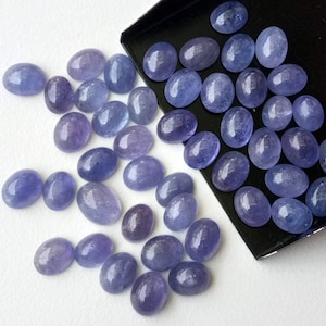 7x9mm - 8x11mm   Tanzanite Plain Cabochons, Natural Tanzanite Oval Flat Back Cabochons, Loose Tanzanite For Jewelry (5Pcs To 10Pcs Options)