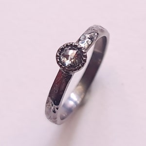 Rose Cut Diamond Ring in 925 Silver Oxidized with Salt And Pepper Solid Stackable Ring, Promise Ring, Minimalist Ring, Engagement Ring
