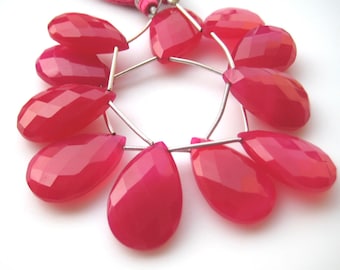Cuentas de calcedonia rosa facetadas en forma de pera de 24 x 16 mm, briolettes de calcedonia rosa para collar, piedras preciosas facetadas en forma de pera rosa para joyería, 11 piezas.