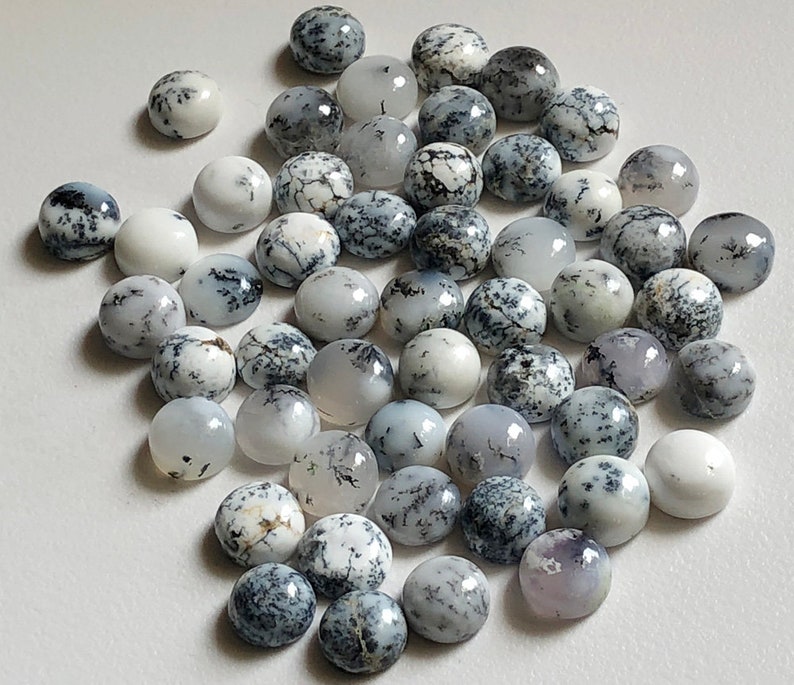 5 Pcs Dendrite Opal Round Cabochon ADG165 9mm Natural Dendrite Opal Plain Round Flat Back Cabochons Loose Dendrite Gemstones