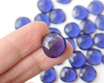 13-14mm Iolite Color Hydro Quartz Cabochons, Flat Back Rose Cut Hydro Cabochons, Hydro Gems For Jewelry (5Pcs To 10Pcs Options)  - KS41A
