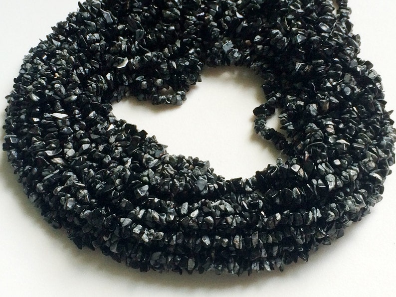 4-6mm Natural Black Obsidian Beads RAMA57 WHOLESALE 5 Strands Snowflake Obsidian Chips 32 Inch Snowflake Obsidian Beads