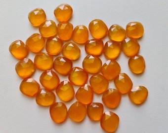 14-16mm Orange Chalcedony Rose Cut Flat Back Cabochons 5 Pcs Orange Free Form Shape Flat Back Cabochons Loose Orange Faceted Gemstones-PNT59